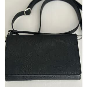 Women's Black Embossed Floral Shoulder Bag